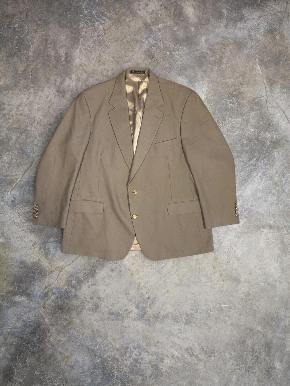 Vintage Wimbledon England Tan Khaki Blazer Gold Buttons Sz 48R